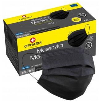 MASKA medyczna czarna 3w, IIR, 50 szt OPHARM