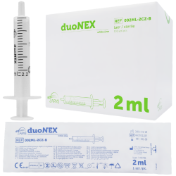 Strzykawki dwuczęściowe 2 ml Duonex Luer biały tłok Zarys 100 szt.
