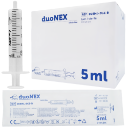 Strzykawki dwuczęściowe 5 ml Duonex Luer biały tłok Zarys 100 szt.