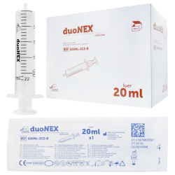Strzykawki dwuczęściowe 20 ml Luer biały tłok 50 szt. Duonex Zarys