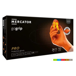 Rękawiczki nitrylowe trwałe GO-GRIP ORANGE bezpudrowe z tekstutrą 50szt MERCATOR