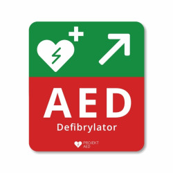 TABLICA INFORMACYJNA kierunkowa "w górę w prawo" DEFIBRYLATOR AED ASB