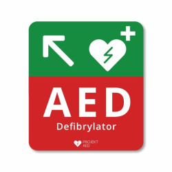 TABLICA INFORMACYJNA kierunkowa "w górę w lewo" DEFIBRYLATOR AED ASB