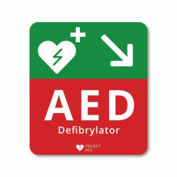 TABLICA INFORMACYJNA kierunkowa "w dół w prawo" DEFIBRYLATOR AED ASB