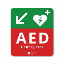 TABLICA INFORMACYJNA kierunkowa "w dół w lewo" DEFIBRYLATOR AED ASB