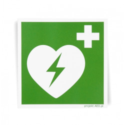 Naklejka DEFIBRYLATOR AED zielona 12x12cm ASB
